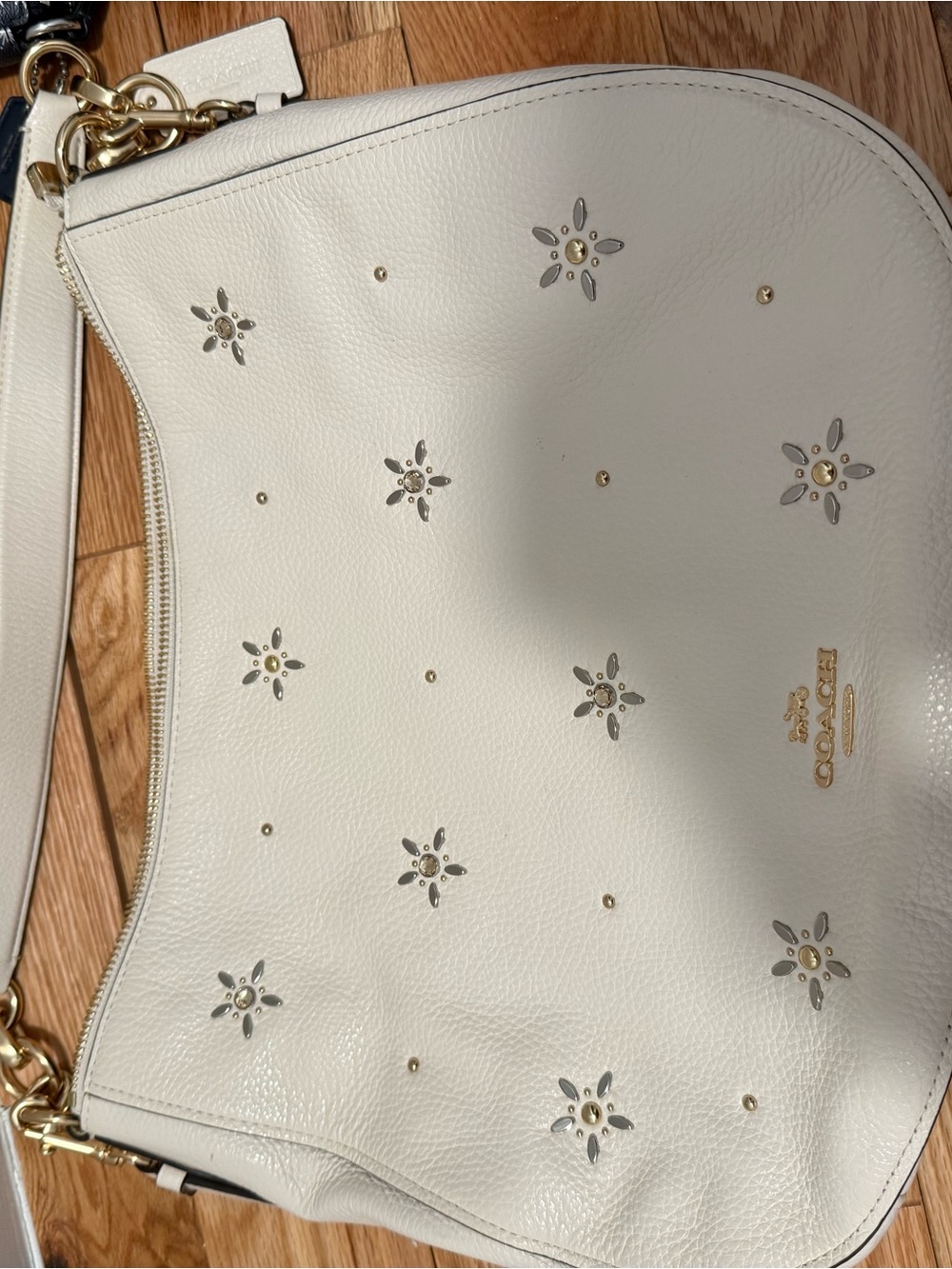 Coach White Leather Floral Stud Shoulder Bag